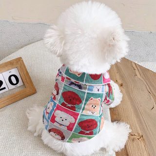 강아지 여름 얇은 셔츠 소형견 비숑 푸들 외출용 통기성 체크 캐릭터 옷