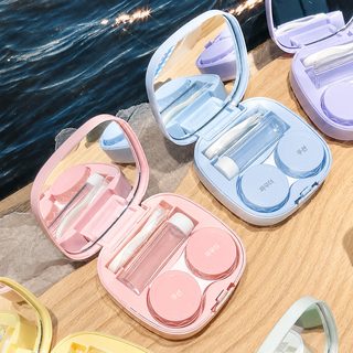 마카롱 콘택트렌즈 케이스 거울 포함 휴대용 렌즈 보관함 여성 학생용