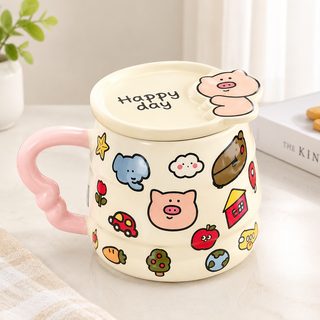 귀여운 만화 여학생 총애 동물 낙서 높은 사무실 뚜껑 물컵 비주얼 귀여운