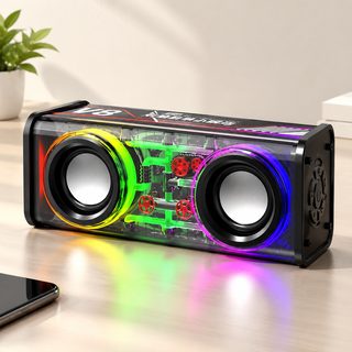 V8 메카 투명 블루투스 스피커 휴대용 데스크톱 듀얼 스피커 중저음 LED 무드