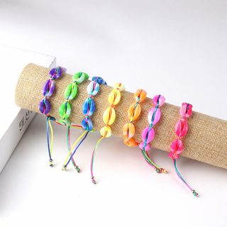 여성용 인조 조개 도파민 컬러 오색 끈 팔찌 유럽풍 컬러 손목밴드 패션 액