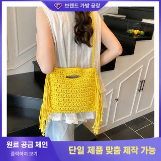 跨境夏季时尚手提包包女2025新款简约针织流苏小方包高级感斜挎包