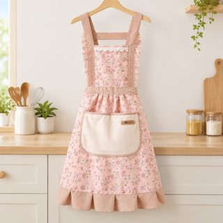 여성 캔버스 프릴 원피스 앞치마 주방 요리 가사용