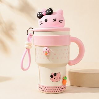 귀여운 동물 디자인 316 스테인리스 손잡이 빨대 보온보냉 텀블러 600ml