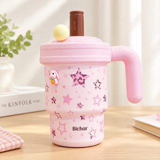 손잡이 빨대 텀블러 600ml 스테인리스 보온 보냉 사무실 학생용