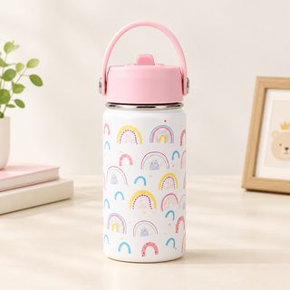 어린이 손잡이 빨대 보온병 304 스테인리스 캐릭터 물병 12oz