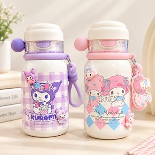 어린이 학생용 스테인리스 보온 물병 빨대 겸용 휴대용 물통 490ml