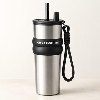 710ml 대용량 빨대 보온 텀블러 휴대용 스트랩 물컵