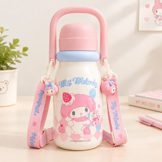어린이 학생용 손잡이 어깨끈 빨대 보온보냉 물병 610ml