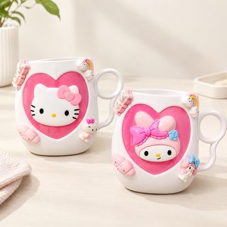 귀여운 하트 캐릭터 손잡이 양치컵 욕실 플라스틱 컵