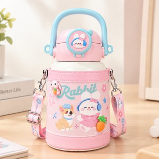 어린이 캐릭터 보온보냉 빨대 물병 580ml 등교용 어깨끈 물통