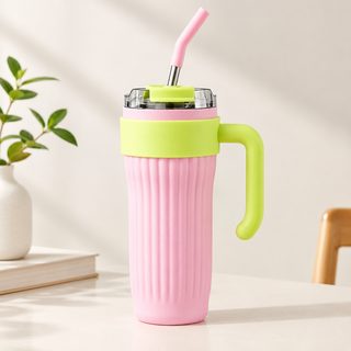 대용량 손잡이 빨대 텀블러 860ml 스테인리스 보온보냉컵