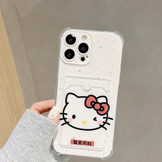 산리오 캐릭터 아이폰 카드수납 투명 케이스 전기종 귀여운 도트 무늬 사각