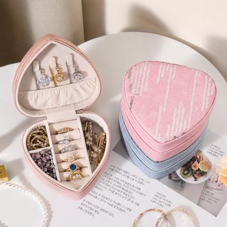 新品批发爱心简约收纳旅行便携珠宝饰品收纳盒耳钉环戒指小首饰盒