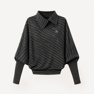 여성 스트라이프 카라 니트 루즈핏 가오리핏 긴팔 데일리 스웨터