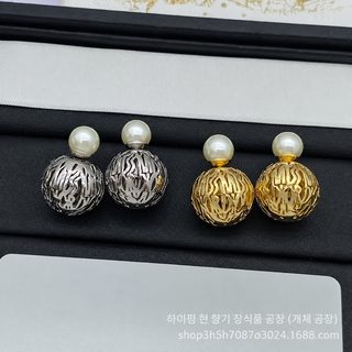 진주 귀걸이 여성 프랑스 복고풍 백합 CD 자모 원형 패션 귀장식 옐로우골드