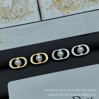 CD 알파벳 돼지코 진주 스터드 귀걸이 빈티지 여성 패션 액세서리