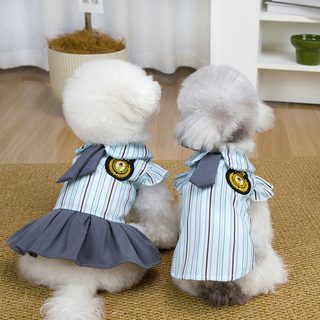 반려동물 봄여름 JK 원피스 소형견 푸들 고양이 옷 교복풍 스쿨 엠블럼 세트