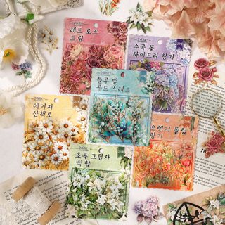 웨전 꽃바다 꿈 이야기 PET 방수 다꾸 스티커 금박 빈티지 플라워 데코