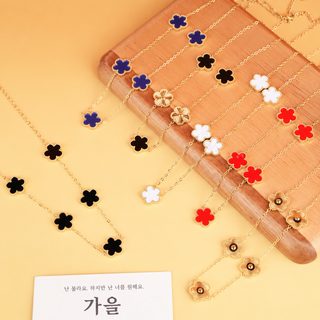 크로스보더 경사 고정 오엽초 티타늄 강철 목걸이 여소중 고급감 백합 쇄골