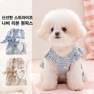 베이직 바람 꽃 자수 줄무늬 강아지 원피스 봄여름 얇은 통기 테디 소형견 애완견 옷