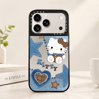 데님 HelloKitty 고양이 호피 무늬 MagSafe 애플 17promax 휴대전화 케이스 아이폰16