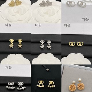 D 레터 CD 레트로 사이즈 믹스 진주 별 비대칭 드롭 귀걸이 여성 알파벳 포인