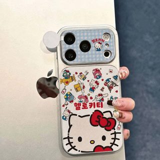 산리오 헬로키티 양가죽 무늬 아이폰 케이스 큰 창문형 소프트 보호 케이스