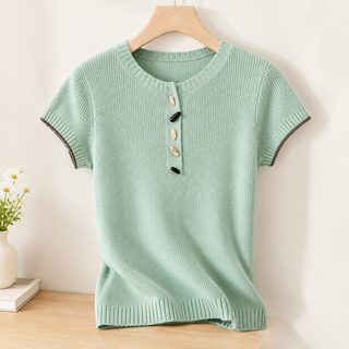 여성 여름 라운드넥 민소매 니트 상의 슬림핏 물결 디자인 데일리 풀오버