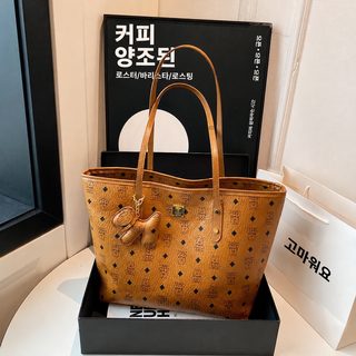 2026 봄 여성 빈티지 프린트 대용량 PU 토트백 통근 숄더 핸드백