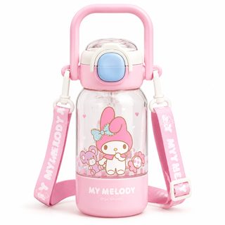 트라이탄 빨대 물통 590ml 손잡이 어깨끈 학생 등교용 물병