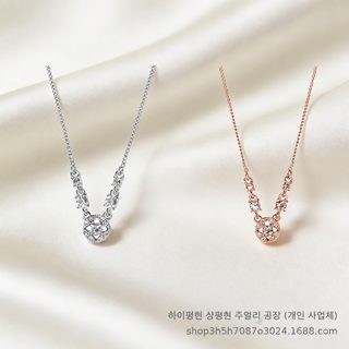GVC 지자 고광택 원형 네잎클로버 인조 크리스털 여성 목걸이 쇄골 체인