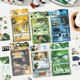 열진문창 청춘 시차 스티커 조경 스티커 크로스보더 어린이 스티커 손장부 스티커 diy 손장부 소재