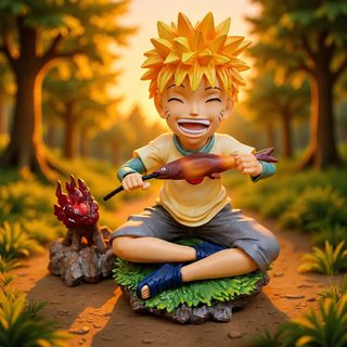 Q버전 어린 시절 나루토 생선 먹는 장면 15cm PVC 조립식 피규어 장식품