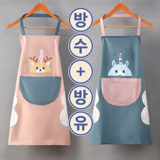 귀여운 사슴 화환 토끼 미녀 도안 가정용 앞치마 방수 기름때 방지 주방용