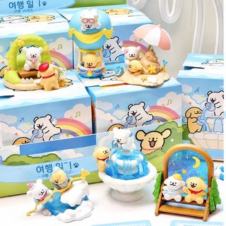 라인 강아지 여행 일기 시리즈 블라인드 박스 붐 놀이 피규어 귀여운 탁상