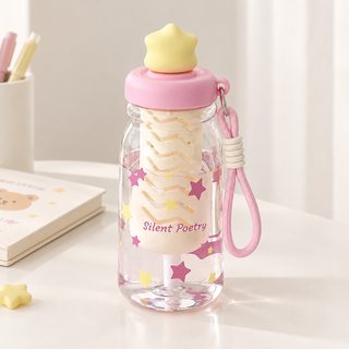 별무늬 학생용 빨대 물병 600ml 손목스트랩 차 거름망 플라스틱 물통