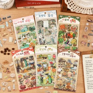 웨전 일적수첩 PET 다꾸 스티커 어린이 창의 일러스트 데코 스티커 6종