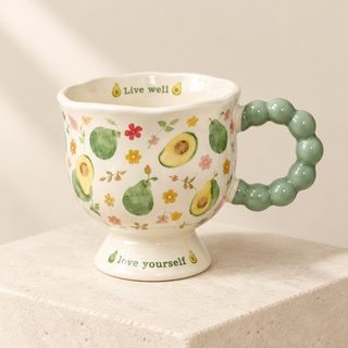 과일 플라워 도자기 머그컵 380ml 비즈 손잡이 생일선물 답례품