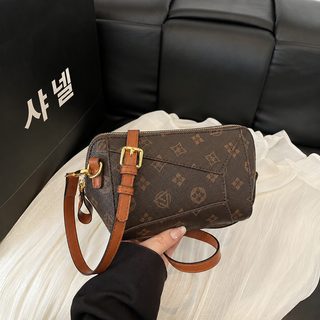 2026新款高级感小包包女包气质拼接老花复古印花小方包单肩斜挎包