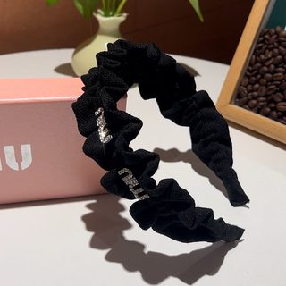 M 이니셜 주름 와이드 헤어밴드 샤넬풍 하이탑 볼륨 여성 아동용 헤어 액세