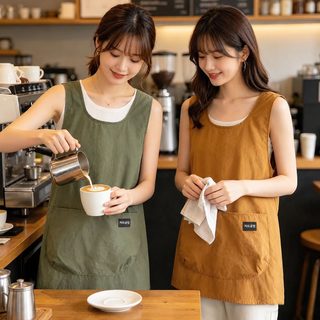 심플한 쇼트 숄더 앞치마 주방 가정용 물벼락 방지 여름 민소매 블라우스 여성 작업복 로고