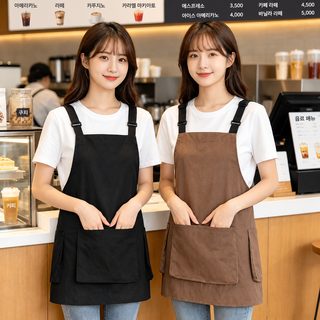 짧은 앞치마 여러 주머니 주방 가정용 물벼락 방지 앞허리 밀크티 커피 이발소 작업복 프린트 로고