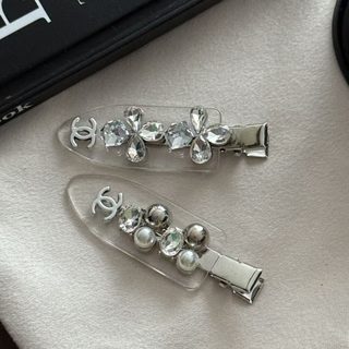 높은 용모치 반짝반짝 지르콘 더블 C 작은 향기 투명 머리핀 흔적 없는 클립 백합 앞머리 클립 깨진 머리핀 머리장식