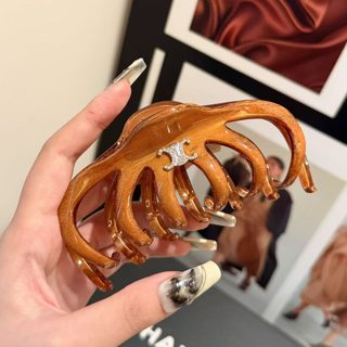 우드 패턴 호박 대형 헤어 집게핀 복고풍 수공 고급 헤어클립 여성용