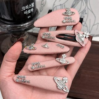 봄 핑크 새턴 지르콘 큐빅 집게핀 프렌치 빈티지 여성 헤어 액세서리
