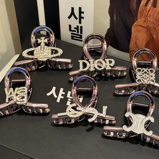 건메탈 지르콘 샤넬풍 헤어 집게핀 토성·개선문 포인트 여성용 미니멀 개