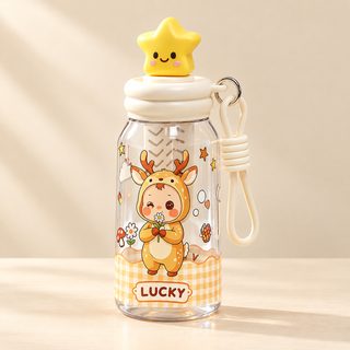 어린이 캐릭터 빨대 물병 스트랩 차망 플라스틱 물통 600ml