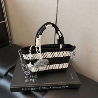 여성 여름 스트라이프 우븐 토트백 체인 크로스백 데일리 휴양지 가방