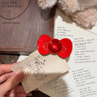 셀럽 블로거 스타일 레드 키티 리본 아세테이트 헤어핀 여성 복고풍 옆머리
